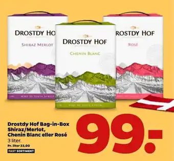 Netto Drostdy Hof Bag-in-Box Shiraz/Merlot, Chenin Blanc eller Rosé tilbud