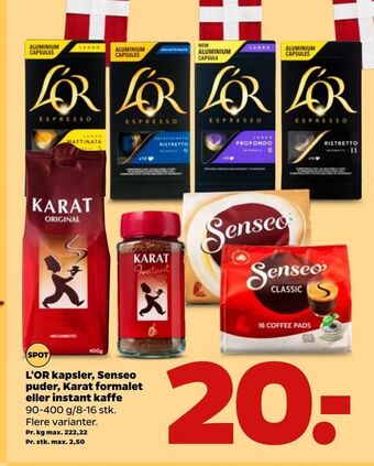L'OR kapsler, Senseo puder, Karat formalet eller instant kaffe