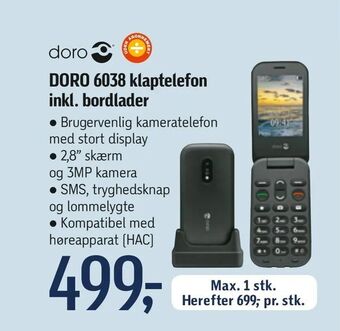 Føtex DORO 6038 klaptelefon inkl. bordlader tilbud