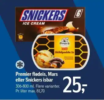 Føtex Premier flødeis, Mars eller Snickers isbar tilbud