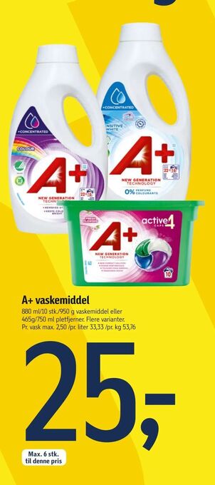 Føtex A+ vaskemiddel tilbud