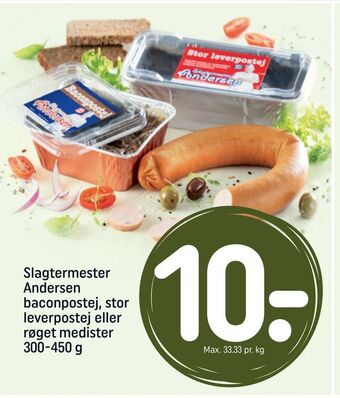 REMA 1000 Slagtermester Andersen baconpostej, stor leverpostej eller røget medister tilbud