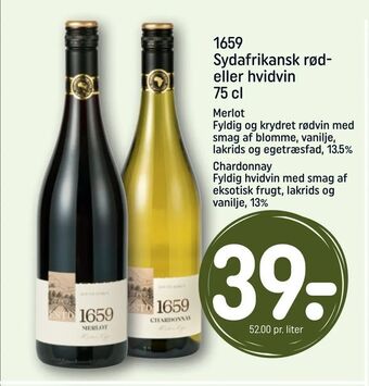 1659 Sydafrikansk rød eller hvidvin
