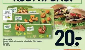REMA 1000 Hälsans Kök Burger, schnitzel, nuggets, falafel eller filet stykker tilbud