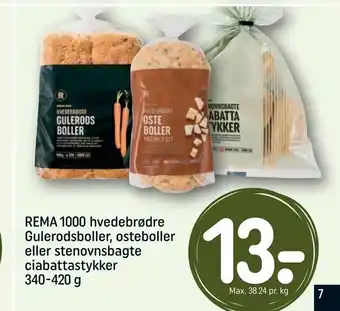 REMA 1000 REMA 1000 hvedebrødre Gulerodsboller, osteboller eller stenovnsbagte ciabattastykker tilbud