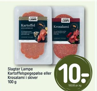 REMA 1000 Slagter Lampe Kartoffelspegepølse eller Krosalami i skiver tilbud