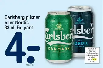 REMA 1000 Carlsberg pilsner eller Nordic 33 cl. Ex. pant tilbud