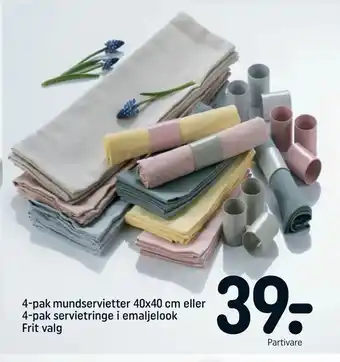 4-pak mundservietter 40x40 cm eller 4-pak servietringe i emaljelook Frit valg