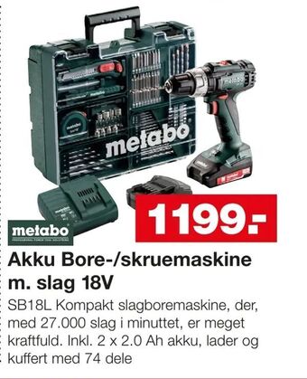 Bauhaus Akku Bore-/skruemaskine m. slag 18V tilbud