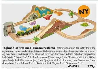 Togbane af træ med dinosaurustema
