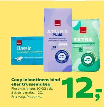 Coop 365 Coop inkontinens bind eller trusseindlæg tilbud