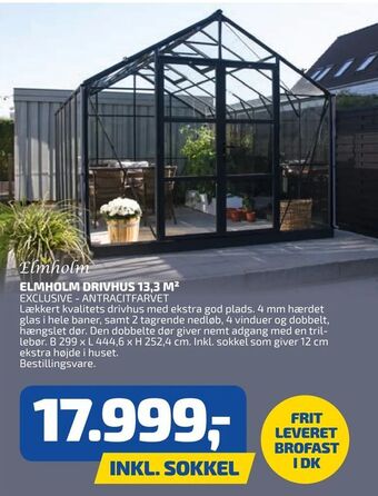 Davidsen Elmholm drivhus 13,3 m2 tilbud