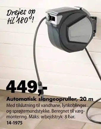 Biltema Automatisk slangeopruller, 20 m tilbud