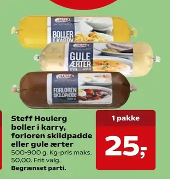 Kvickly Steff Houlerg boller i karry, forloren skildpadde eller gule ærter tilbud