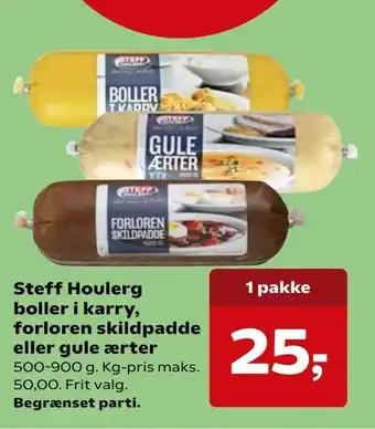 SuperBrugsen Steff Houlerg boller i karry, forloren skildpadde eller gule ærter tilbud