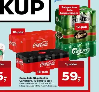 SuperBrugsen Coca-Cola eller Carlsberg/Tuborg 12-pak tilbud