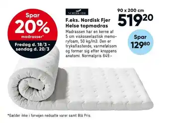 Bilka Nordisk Fjer Helse topmadras tilbud