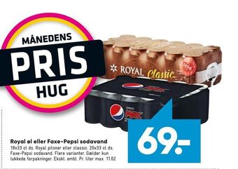 Bilka Royal øl eller Faxe-Pepsi sodavand tilbud
