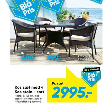 Bilka Kos sæt med 4 Kos stole - sort tilbud