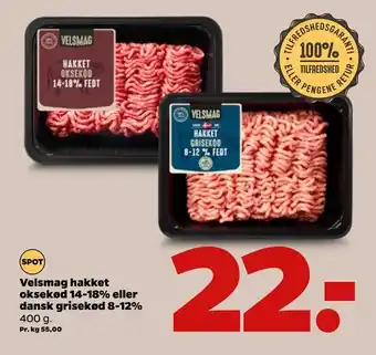 Netto Velsmag hakket oksekød 14-18% eller dansk grisekød 8-12% tilbud