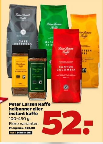Netto Peter Larsen Kaffe helbønner eller instant kaffe tilbud