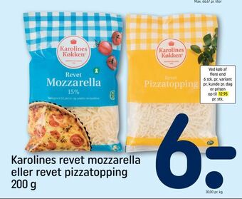 REMA 1000 Karolines revet mozzarella eller revet pizzatopping tilbud