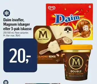 Føtex Daim isvafler, Magnum isbæger eller 3-pak iskasse tilbud