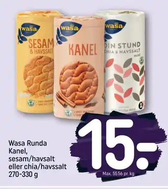 REMA 1000 Wasa Runda Kanel, sesam/havsalt eller chia/havssalt tilbud