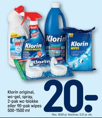 REMA 1000 Klorin original, wc-gel, spray, 2-pak wc-blokke eller 90-pak wipes 500-1500 ml tilbud