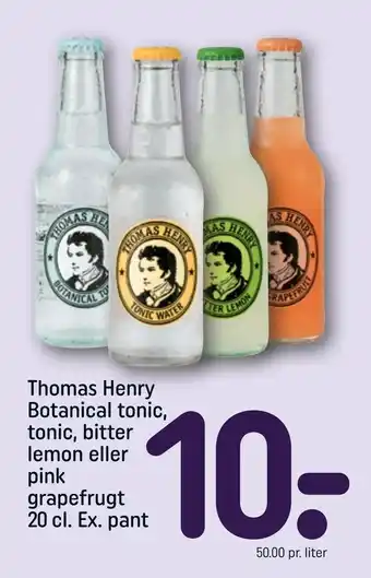 REMA 1000 Thomas Henry Botanical tonic, tonic, bitter lemon eller pink grapefrugt tilbud