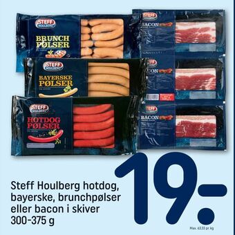 REMA 1000 Steff Houlberg hotdog, bayerske, brunchpølser eller bacon i skiver tilbud