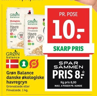 SPAR Grøn Balance danske økologiske havregryn tilbud