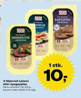Dagli'Brugsen 3-Stjernet salami eller spegepølse tilbud