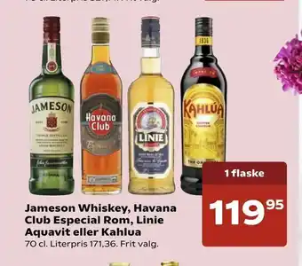 Kvickly Jameson Whiskey, Havana Club Especial Rom, Linie Aquavit eller Kahlua tilbud
