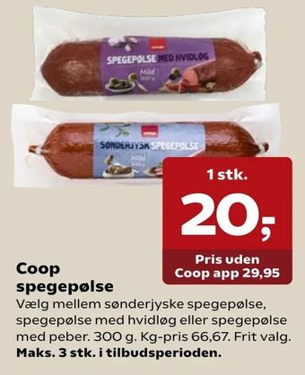 Kvickly Coop spegepølse tilbud