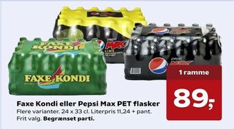 Kvickly Faxe Kondi eller Pepsi Max PET flasker tilbud