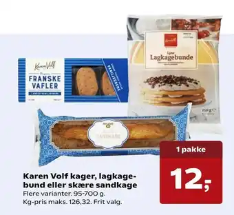 Kvickly Karen Volf kager, lagkagebund eller skære sandkage tilbud