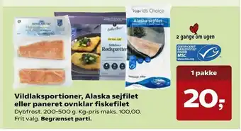 Vildlaksportioner, Alaska sejfilet eller paneret ovnklar fiskefilet