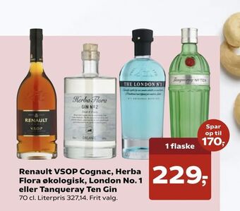 Kvickly Renault VSOP Cognac, Herba Flora økologisk, London No. 1 eller Tanqueray Ten Gin tilbud