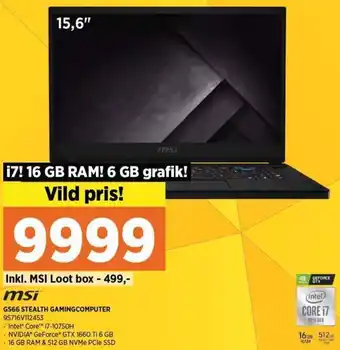 Power GS66 Stealth Gaming Computer 9S716V112453 tilbud