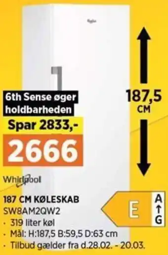 Power Whirlpool 187 Cm Køleskab SW8AM2QW2 tilbud