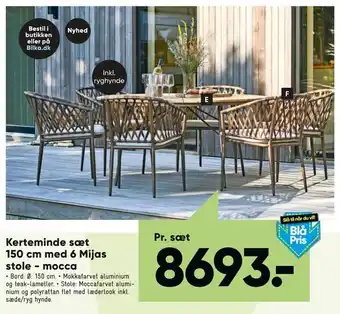 Bilka Kerteminde sæt 150 cm med 6 Mijas stole - mocca tilbud