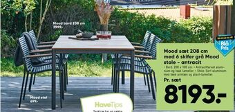 Bilka Mood sæt 208 cm med 6 skifer grå Mood stole - antracit tilbud