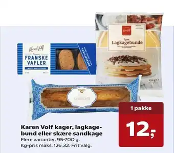 SuperBrugsen Karen Volf kager, lagkagebund eller skæresandkage tilbud