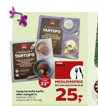 SuperBrugsen Coop tartufo kaffe eller nougat is tilbud