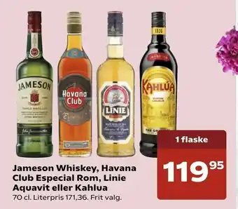 SuperBrugsen Jameson Whiskey, Havana Club Especial Rom, Linie Aquavit eller Kahlua tilbud