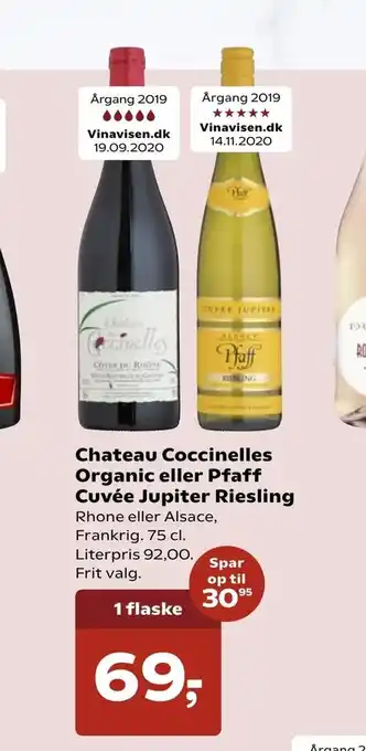 SuperBrugsen Chateau Coccinelles Organic eller Pfaff Cuvée Jupiter Riesling tilbud