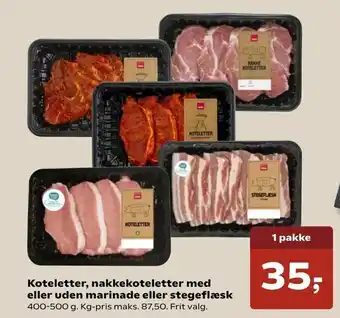 SuperBrugsen Koteletter, nakkekoteletter med eller uden marinade eller stegeflæsk tilbud