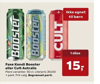 SuperBrugsen Faxe Kondi Booster eller Cult Astralis tilbud