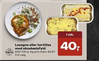 SuperBrugsen Lasagne eller tortillas med oksekødsfyld tilbud